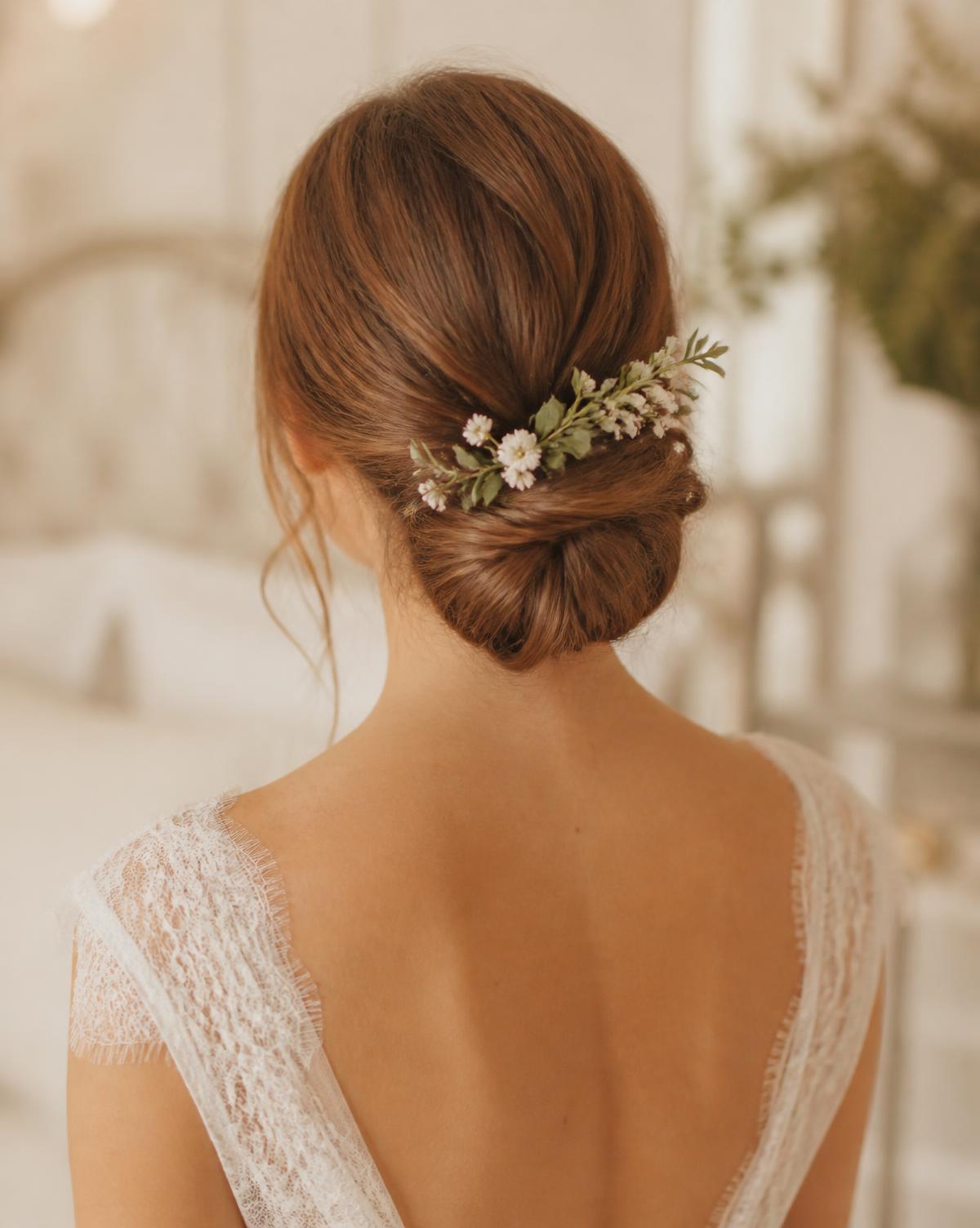 Bride with a soft chignon and greenery styled by Bloom & Brush in Louis Trichardt