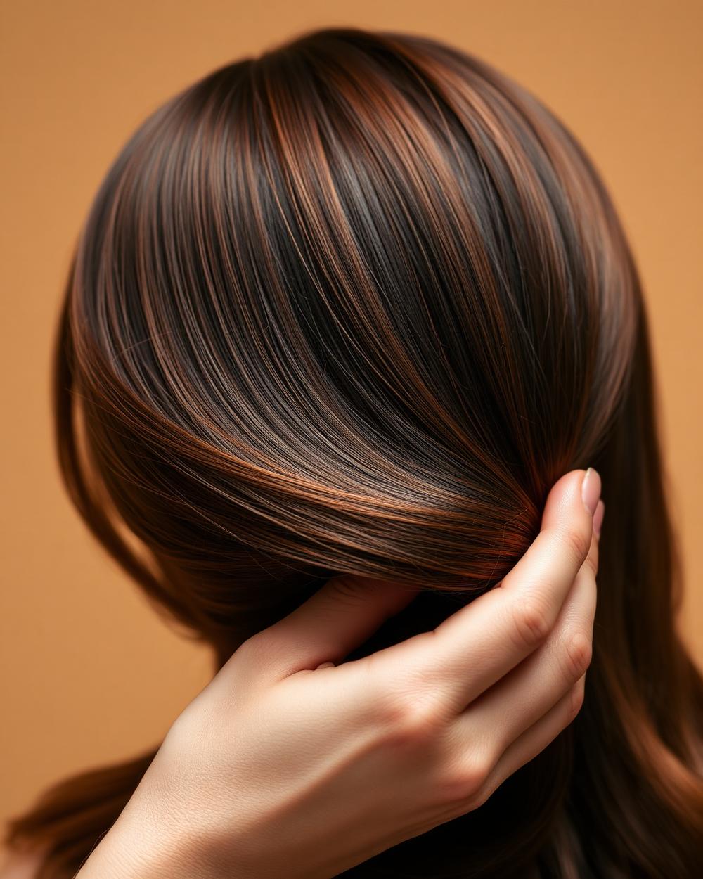 Glossy warm brunette hair colour created at a hair salon in Louis Trichardt